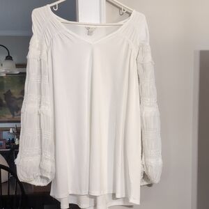 Cato White Blouse with Textured Sleeves